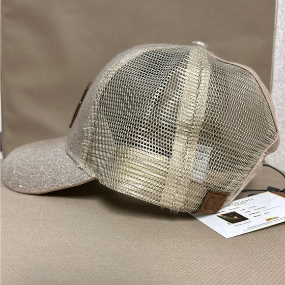 CC Exclusives Gold Glitter Hat High Ponytail Adjustable with Monogram Logo Patch - Picture 7 of 9